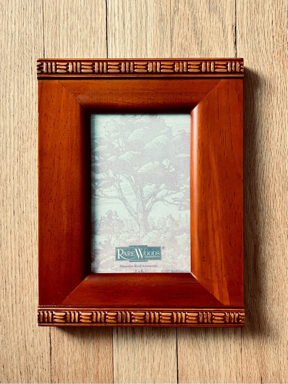 Vintage RARE WOODS Wood Frame, 90’s.  Carved edge, Red Cherry